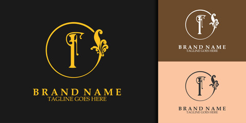 Luxury Logo template flourishes calligraphic elegant. Letter F. Business sign, identity for Restaurant, Royalty, Boutique, Hotel, Heraldic, Jewelry, Fashion, Cafe. Vector illustration