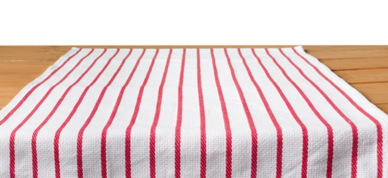 Empty wooden table with color tablecloth