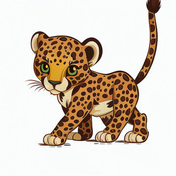 Cartoon of a cute baby jaguar on white background