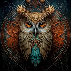 Peel and stick wall murals Owl Cartoons Spiritual shamanic owl