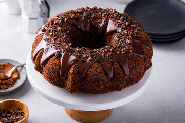Chocolate bundt cake with chocolate ganache glaze