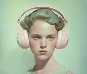 Woman with headphones. AI generated image.