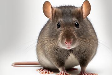 Close up of a fat grey rat isolated on a white backdrop. Generative AI