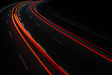 light trails from cars on the motorway at night