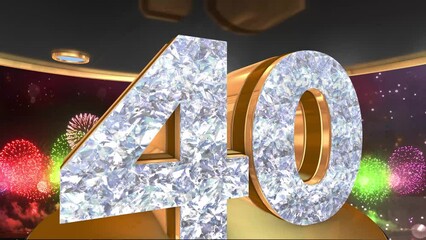 40th anniversary animation in gold and diamonds with fireworks background, 
Animated 40 years anniversary Wishes in 4K 
 - Powered by Adobe