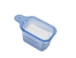 Blue laundry detergent cup isolated with cut out background.