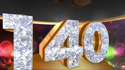 140th anniversary animation in gold and diamonds with fireworks background, 
Animated 140 years anniversary Wishes in 4K 