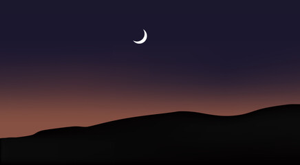 Obraz premium Beautiful night sky landscape with half moon or crescent. Vector illustration