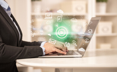 Businessman working on laptop with new business concept