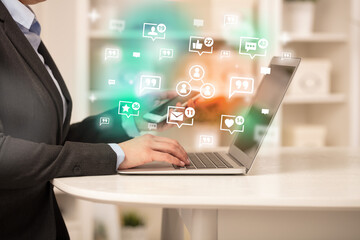 Young person surfing on social media network