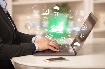 Businessman working on laptop with new business concept