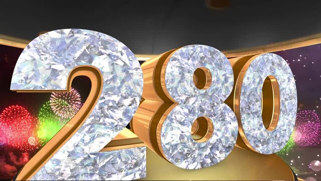 280th anniversary animation in gold and diamonds with fireworks background, 
Animated 280 years anniversary Wishes in 4K 