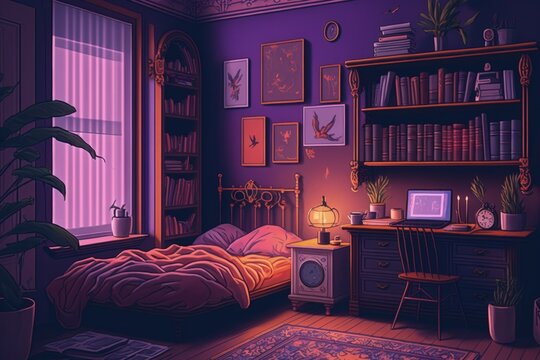 lo-fi room, chill, manga, anime, vintage, Generative AI