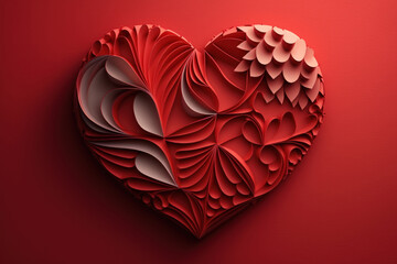holiday idea. Handmade red paper heart on a red background. Valentine's Day greeting card that is original. Generative AI