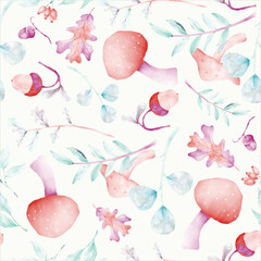 watercolor hand drawn botanical apple floral seamless pattern