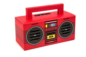 Portable retro radio isolated on white background