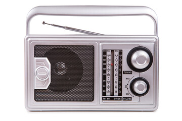 Portable retro radio isolated on white background