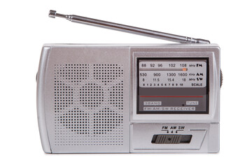 Portable retro radio isolated on white background