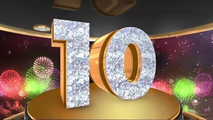 10th birthday animation in gold and diamonds with fireworks background, 
Animated 10 years Birthday Wishes in 4K