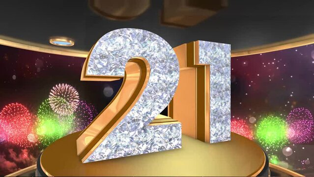 21st birthday animation in gold and diamonds with fireworks background, 
Animated 21 years Birthday Wishes in 4K 
 - Powered by Adobe