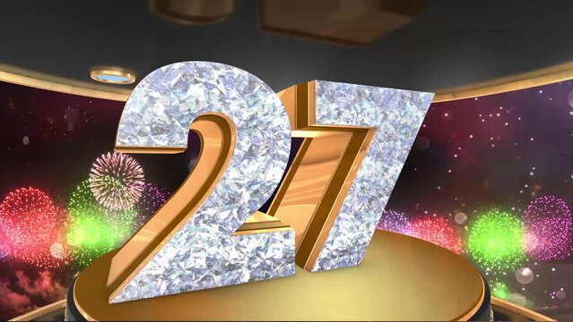 27th birthday animation in gold and diamonds with fireworks background, 
Animated 27 years Birthday Wishes in 4K 