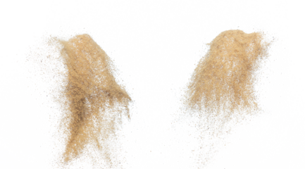 Sand flying explosion, Golden sand wave explode. Abstract sands cloud fly. Yellow colored sand splash throwing in Air. White background Isolated high speed shutter, throwing freeze stop motion