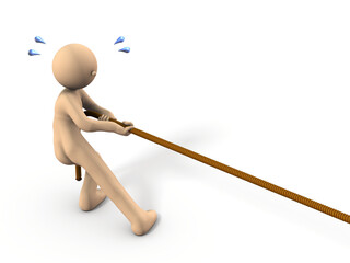 力強くロープを引っ張るキャラクター
