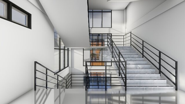 void stairs with white wall background. 3d renders