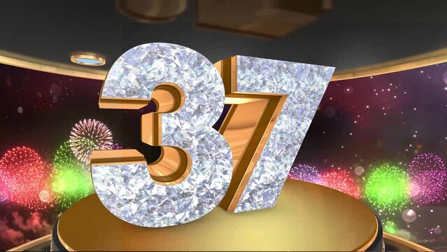 37th birthday animation in gold and diamonds with fireworks background, 
Animated 37 years Birthday Wishes in 4K 
