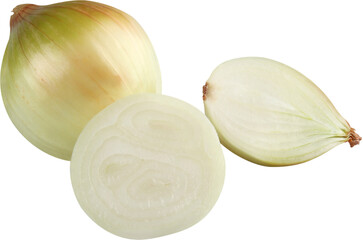 Obraz na płótnie Canvas Cut fresh bulbs of onions isolated on white