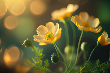 Fototapeta premium Buttercup Flowers, Illustration, Generative AI