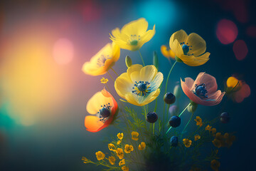 Obraz na płótnie Canvas Buttercup Flowers, Illustration, Generative AI