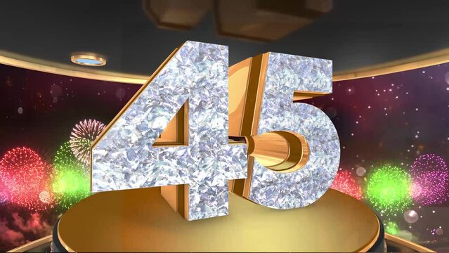 45th birthday animation in gold and diamonds with fireworks background, 
Animated 45 years Birthday Wishes in 4K 