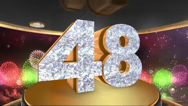48th birthday animation in gold and diamonds with fireworks background, 
Animated 48 years Birthday Wishes in 4K 
