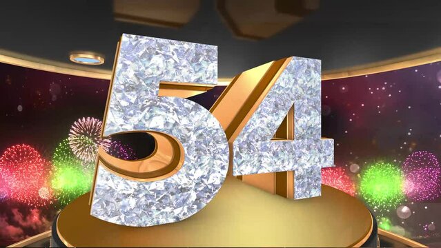54th birthday animation in gold and diamonds with fireworks background, 
Animated 54 years Birthday Wishes in 4K 
