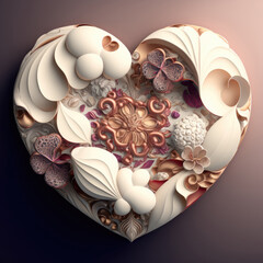 Floral Heart made with beige, brown and off white layered Paper, AI Generative