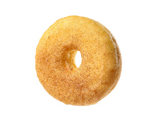 Sweet tasty glazed donut with cinnamon powder isolated on white