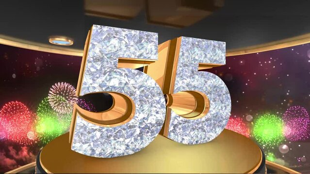 55th birthday animation in gold and diamonds with fireworks background, 
Animated 55 years Birthday Wishes in 4K 

