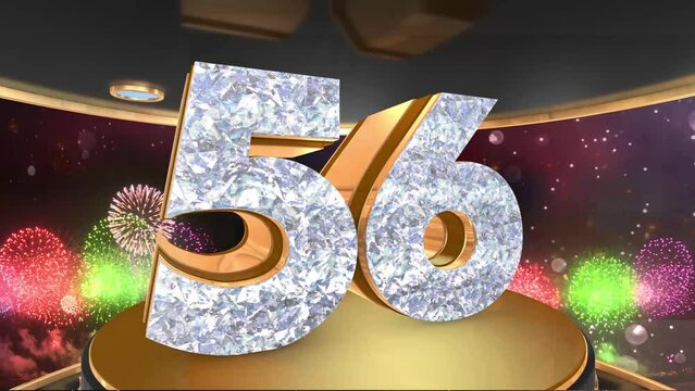 56th birthday animation in gold and diamonds with fireworks background, 
Animated 56 years Birthday Wishes in 4K
