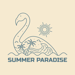 summer paradise flamingo mono line art for design t-shirt, badge, sticker, etc
