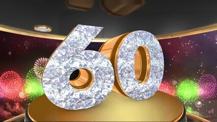 60th birthday animation in gold and diamonds with fireworks background, 
Animated 60 years Birthday Wishes in 4K 
 - Powered by Adobe