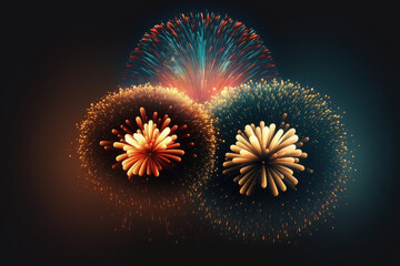 Explosions of fireworks isolated on a dark background. There is no text here. Concept of success and celebration. extremely high resolution. Generative AI