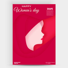 8 March International Women's Day Vector Illustration Concept.  Woman face with long hair. Happy women's day modern design. Paper Cutout.