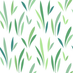 Naklejka premium Floral leaf seamless pattern. Spring grass leaves vector background, flower herb textile print, bamboo grass brunches