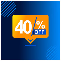 40 percent off. Yellow banner with floating balloon for promotions and offers