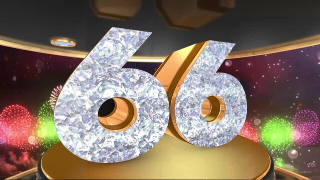 66th birthday animation in gold and diamonds with fireworks background, 
Animated 66 years Birthday Wishes in 4K