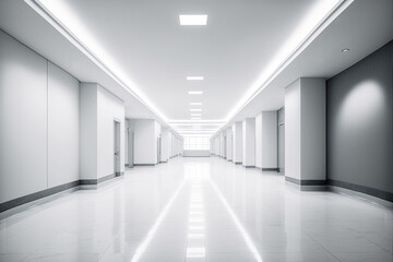 Empty hallway in modern building a modern empty white corridor hallway for background ,3d illustration