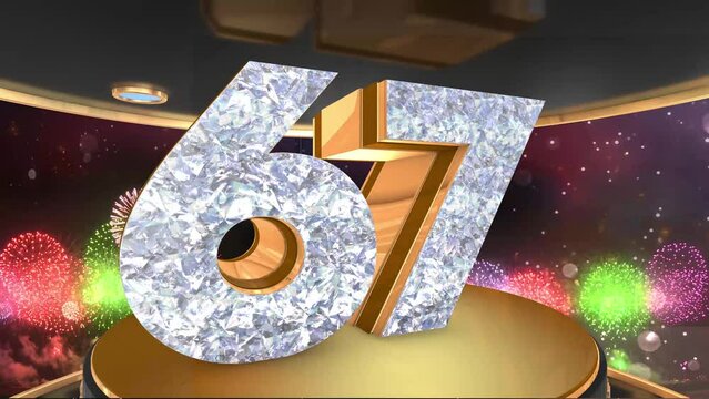 67th birthday animation in gold and diamonds with fireworks background, 
Animated 67 years Birthday Wishes in 4K 