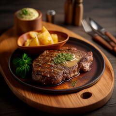 steak with melted butter and potato