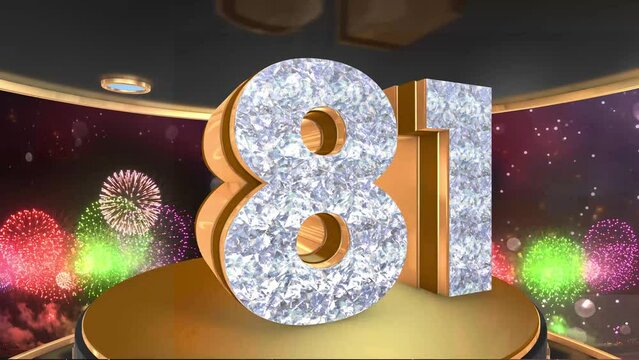 81st birthday animation in gold and diamonds with fireworks background, 
Animated 81 years Birthday Wishes in 4K
